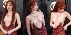 美国女歌手 查佩尔罗恩 格莱美红毯造型炸场 奶头吊带设计大胆到极致 奶子快出来了抢镜全场