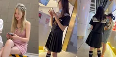 高颜值短裙学生妹裙底风光 黑白丝sailor服大白腿闺蜜组合 一箭双雕真实抄底极致诱惑